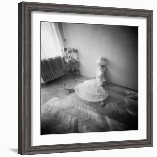 Pinhole Camera Shot of Sitting Topless Woman in Hoop Skirt-Rafal Bednarz-Framed Photographic Print