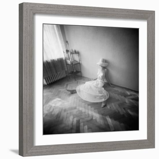 Pinhole Camera Shot of Sitting Topless Woman in Hoop Skirt-Rafal Bednarz-Framed Photographic Print