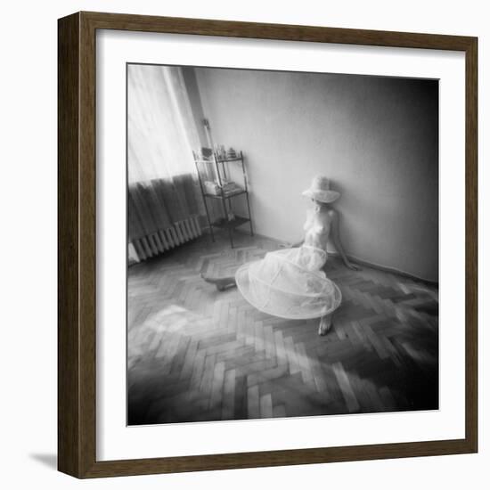 Pinhole Camera Shot of Sitting Topless Woman in Hoop Skirt-Rafal Bednarz-Framed Photographic Print