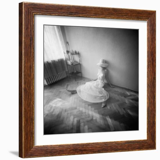 Pinhole Camera Shot of Sitting Topless Woman in Hoop Skirt-Rafal Bednarz-Framed Photographic Print