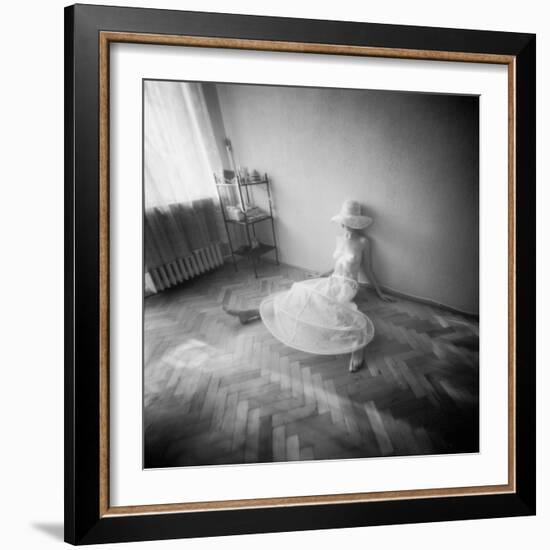 Pinhole Camera Shot of Sitting Topless Woman in Hoop Skirt-Rafal Bednarz-Framed Photographic Print