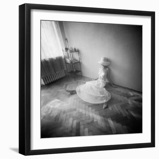 Pinhole Camera Shot of Sitting Topless Woman in Hoop Skirt-Rafal Bednarz-Framed Photographic Print