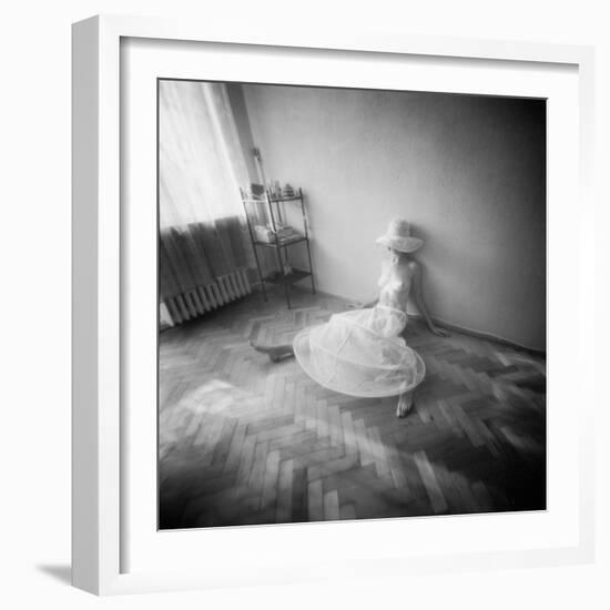 Pinhole Camera Shot of Sitting Topless Woman in Hoop Skirt-Rafal Bednarz-Framed Photographic Print