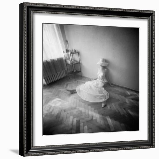 Pinhole Camera Shot of Sitting Topless Woman in Hoop Skirt-Rafal Bednarz-Framed Photographic Print