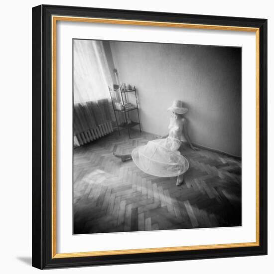 Pinhole Camera Shot of Sitting Topless Woman in Hoop Skirt-Rafal Bednarz-Framed Photographic Print