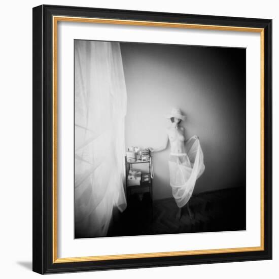 Pinhole Camera Shot of Standing Topless Woman in Hoop Skirt-Rafal Bednarz-Framed Photographic Print