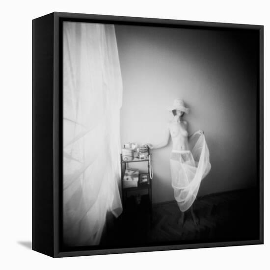Pinhole Camera Shot of Standing Topless Woman in Hoop Skirt-Rafal Bednarz-Framed Premier Image Canvas