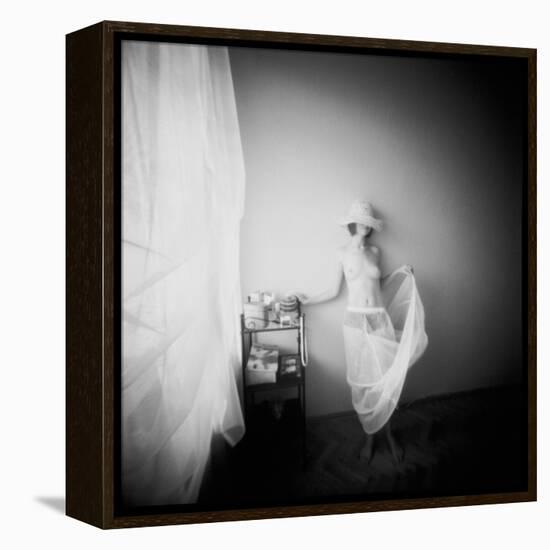 Pinhole Camera Shot of Standing Topless Woman in Hoop Skirt-Rafal Bednarz-Framed Premier Image Canvas