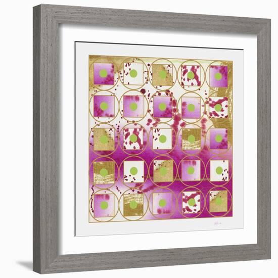 Pink and Gold Grid II  with green dotscopy-Pamela A. Johnson-Framed Giclee Print