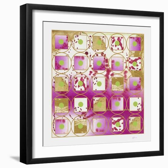 Pink and Gold Grid II  with green dotscopy-Pamela A. Johnson-Framed Giclee Print