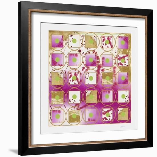 Pink and Gold Grid II  with green dotscopy-Pamela A. Johnson-Framed Giclee Print