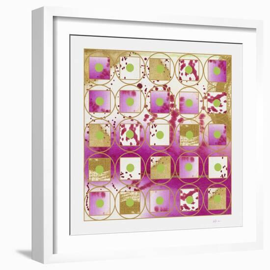 Pink and Gold Grid II  with green dotscopy-Pamela A. Johnson-Framed Giclee Print