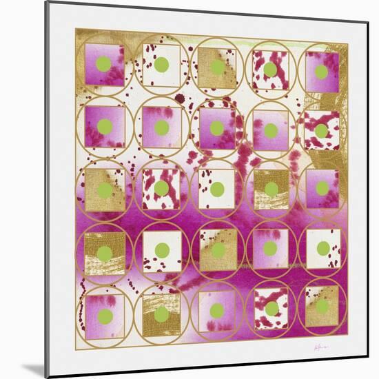 Pink and Gold Grid II  with green dotscopy-Pamela A. Johnson-Mounted Giclee Print