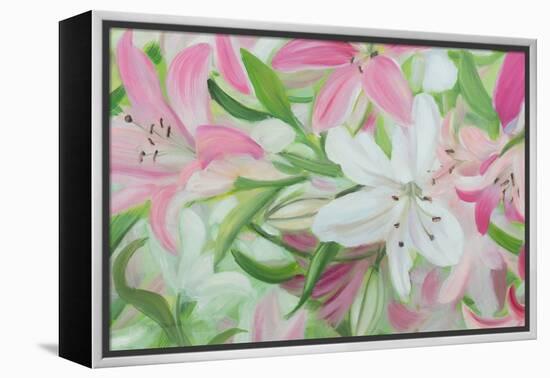 Pink and White Lilies IV-Sandra Iafrate-Framed Stretched Canvas