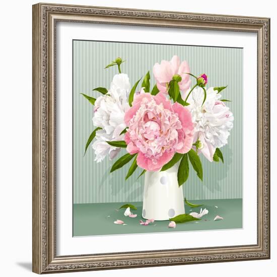 Pink and White Peony Bouquet-LisaShu-Framed Art Print