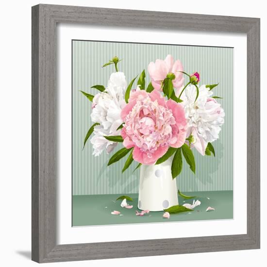 Pink and White Peony Bouquet-LisaShu-Framed Art Print