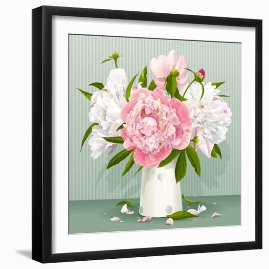 Pink and White Peony Bouquet-LisaShu-Framed Art Print