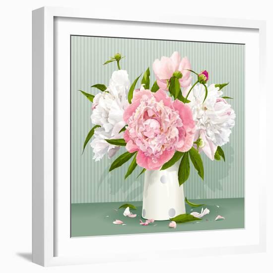 Pink and White Peony Bouquet-LisaShu-Framed Art Print