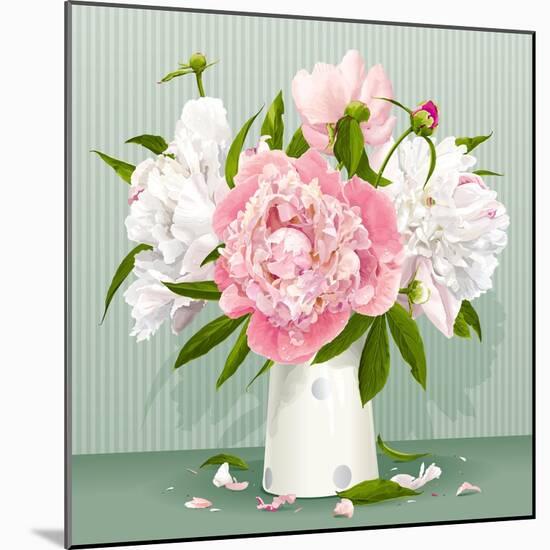 Pink and White Peony Bouquet-LisaShu-Mounted Art Print