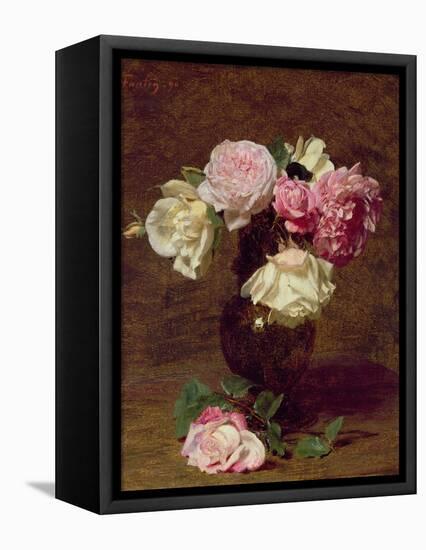 Pink and White Roses-Henri Fantin-Latour-Framed Premier Image Canvas