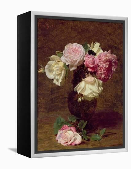 Pink and White Roses-Henri Fantin-Latour-Framed Premier Image Canvas