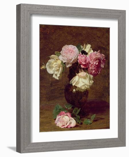 Pink and White Roses-Henri Fantin-Latour-Framed Giclee Print