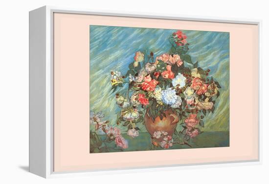 Pink and White Roses-Vincent van Gogh-Framed Stretched Canvas