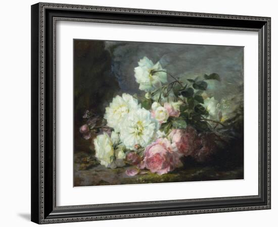 Pink and White Roses-Andre Perrachon-Framed Giclee Print