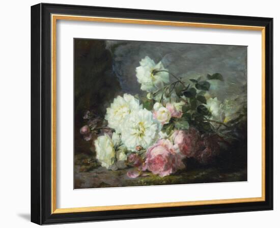 Pink and White Roses-Andre Perrachon-Framed Giclee Print