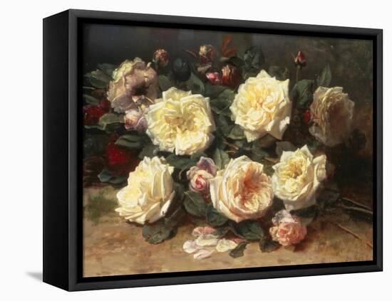 Pink and Yellow Roses-Jean Baptiste Claude Robie-Framed Premier Image Canvas