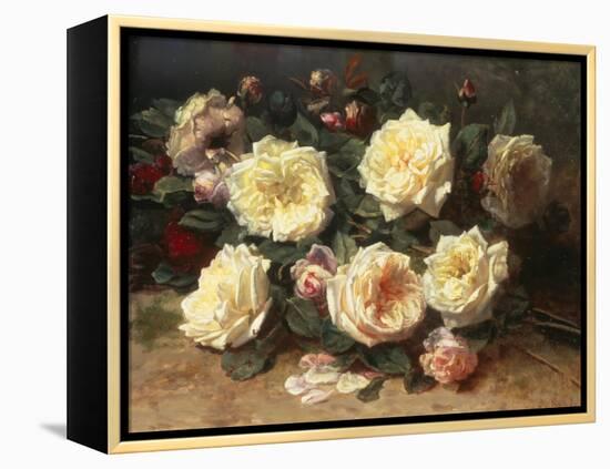 Pink and Yellow Roses-Jean Baptiste Claude Robie-Framed Premier Image Canvas