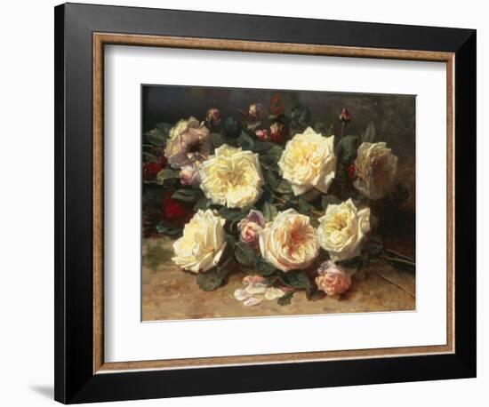 Pink and Yellow Roses-Jean Baptiste Claude Robie-Framed Giclee Print