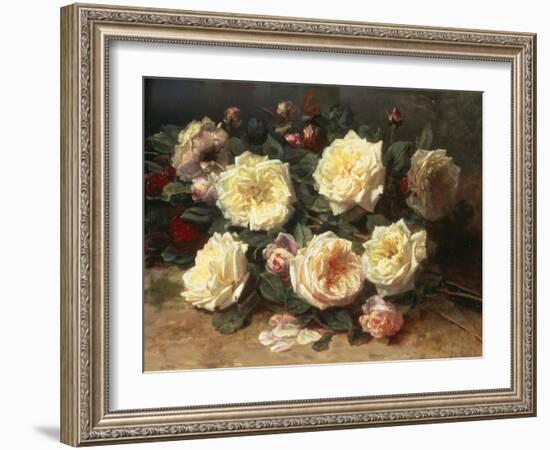 Pink and Yellow Roses-Jean Baptiste Claude Robie-Framed Giclee Print