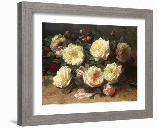 Pink and Yellow Roses-Jean Baptiste Claude Robie-Framed Giclee Print