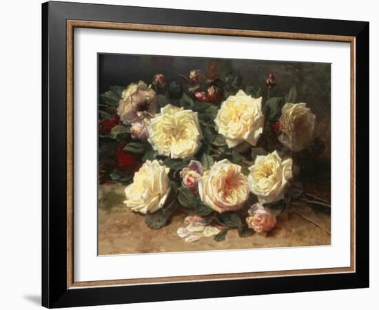 Pink and Yellow Roses-Jean Baptiste Claude Robie-Framed Giclee Print