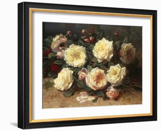 Pink and Yellow Roses-Jean Baptiste Claude Robie-Framed Giclee Print