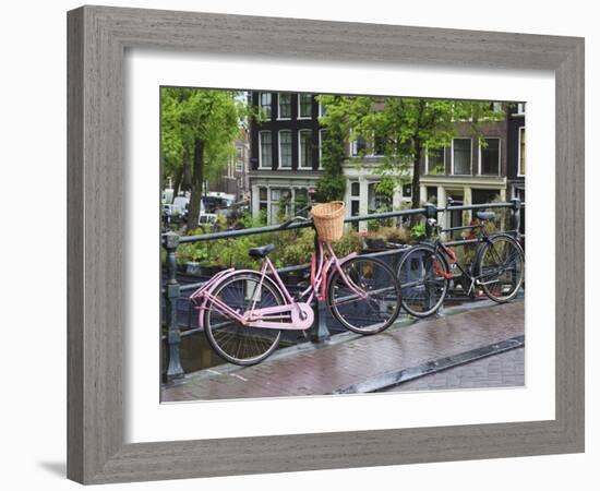 Pink Bicycle, Brouwersgracht, Amsterdam, Netherlands, Europe-Amanda Hall-Framed Photographic Print