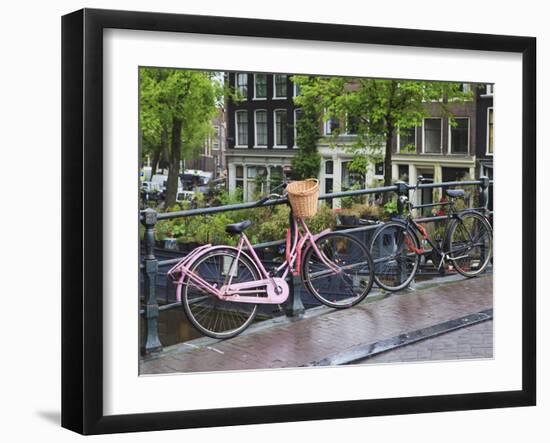 Pink Bicycle, Brouwersgracht, Amsterdam, Netherlands, Europe-Amanda Hall-Framed Photographic Print