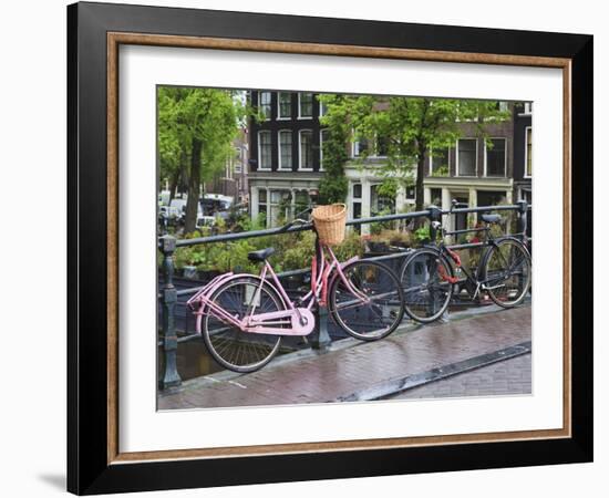 Pink Bicycle, Brouwersgracht, Amsterdam, Netherlands, Europe-Amanda Hall-Framed Photographic Print