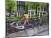 Pink Bicycle, Brouwersgracht, Amsterdam, Netherlands, Europe-Amanda Hall-Mounted Photographic Print
