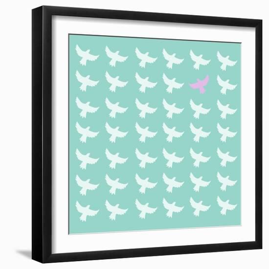 Pink Bird Differrent From The Other-Sira Anamwong-Framed Art Print