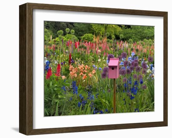 Pink Birdhouse in Flower Garden-Steve Terrill-Framed Photographic Print