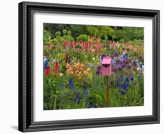 Pink Birdhouse in Flower Garden-Steve Terrill-Framed Photographic Print