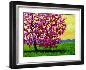 Pink Blossom Tree and Yellow Sky-Patty Baker-Framed Art Print