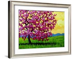 Pink Blossom Tree and Yellow Sky-Patty Baker-Framed Art Print