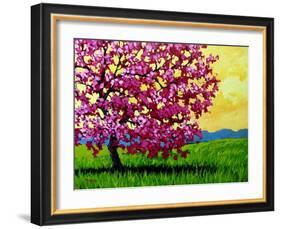 Pink Blossom Tree and Yellow Sky-Patty Baker-Framed Art Print