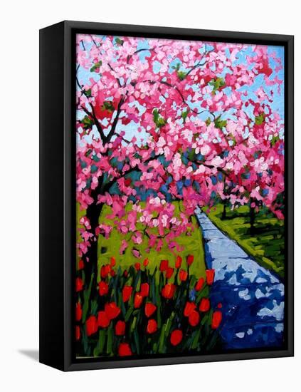 Pink Blossoms and Red Tulips-Patty Baker-Framed Stretched Canvas