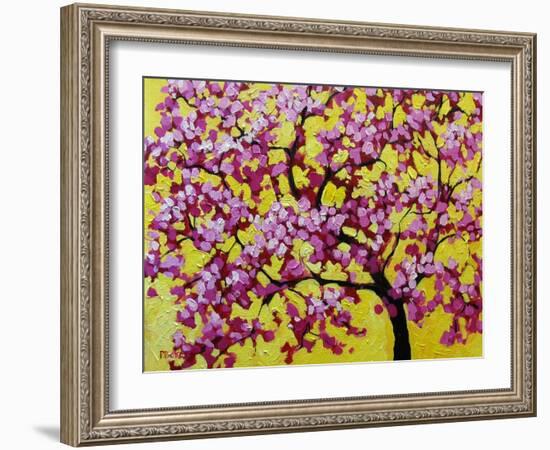 Pink Blossoms On Yellow Sky VII-Patty Baker-Framed Art Print