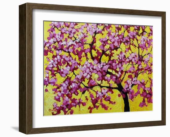 Pink Blossoms On Yellow Sky VII-Patty Baker-Framed Art Print