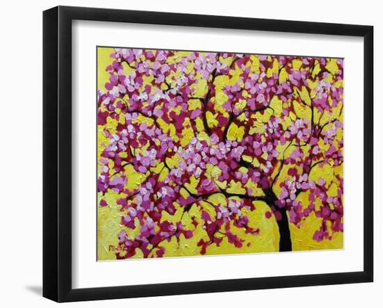 Pink Blossoms On Yellow Sky VII-Patty Baker-Framed Art Print